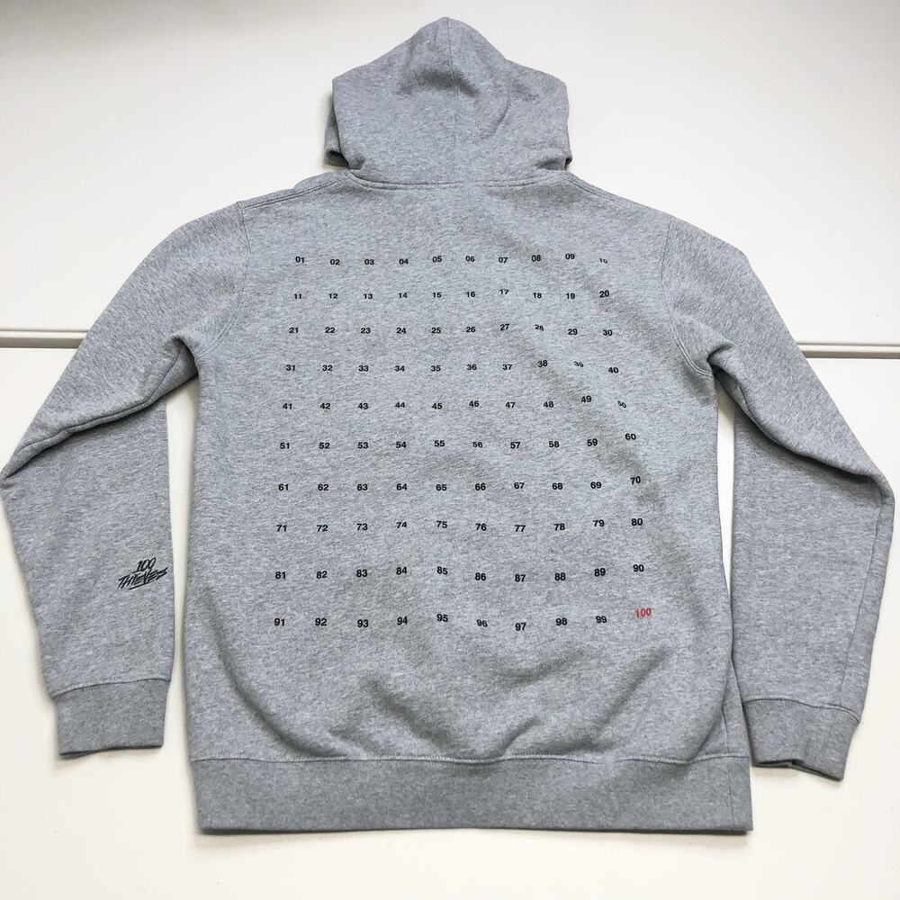 100 Thieves Hoodie Mens M Heavyweight Gray Sweatshirt Nadeshot Gaming Esports